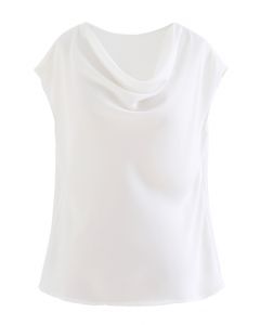 Ruched Drape Satin Sleeveless Top in White