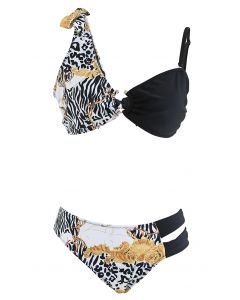 Tie-Knot Leopard Print Spliced Bikini Set