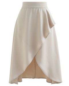 High Waist Flap Front Midi Skirt in Sand
