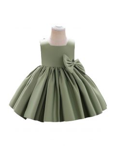 Big Bow Back Sleeveless Princess Dress in Moss Green For Kids