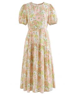 Embrace Sunshine Floral Midi Dolly Dress in Coral