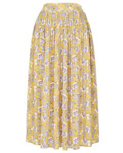 Summer Posy Pleated Midi Skirt in Mustard
