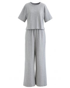 Leisure T-Shirt and Wide-Leg Pants Set in Grey