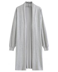 Shawl Collar Loose Longline Cardigan in Grey