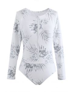 Blossom Sketch Zipper Long Sleeves Swimsuit