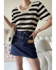 Hollow Out Striped Knit Top