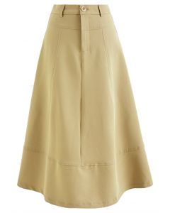 High-End Flare Hem Midi Skirt in Khaki