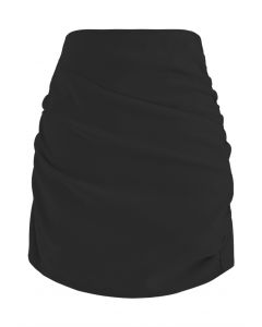 Crisscross Flap Ruched Mini Bud Skirt in Black