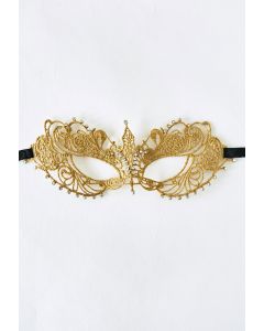 Zircon Trim Lace Ball Mask in Gold