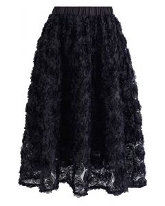 3D Black Rose Mesh Tulle Skirt