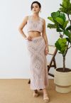 Embossed Pointelle Knit Tank Top and Skirt Set in Dusty Pink