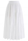 Floret Embroidered Eyelet Cotton Midi Skirt in White