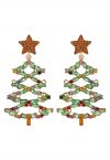 Hollow Out Christmas Tree Rhinestone Earrings in Green