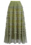 Ruffle Lace Mesh Tulle Maxi Skirt in Lime