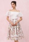 Springtime Floral Jacquard Pleated Midi Skirt in Pink