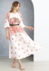 Blossoming Day Watercolor Pleated Maxi Dress in Coral