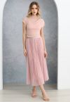 Glister Sequin Trim Mesh Tulle Maxi Skirt in Pink