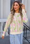 Floral Branch Jacquard Knit Sweater in Cream