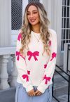 Pink Cartoon Bowknot Jacquard Knit Sweater