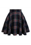 Festive Charm Tartan Flare Mini Skirt in Black