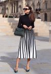 Stripe Print Turtleneck Knit Midi Dress