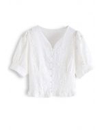 3D Floral Embroidery Ruffle Shirred Top