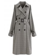 Houndstooth Belted Double-Breasted Longline Coat