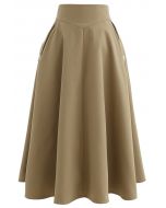 Classic Simplicity A-Line Midi Skirt in Tan