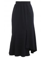 Asymmetric Frilling Sweat Skirt in Black