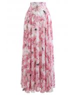 不對稱下擺花紋雪紡半身裙--粉色