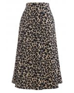 Wild Leopard Print A-Line Midi Skirt