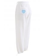 Heart Patched Pocket Drawstring Joggers in White