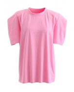 Short Sleeve Padded Shoulder Top in Pink