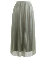 Gradient Shimmer Lining Pleated Mesh Skirt in Green