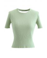 Open Back Fitted Knit Top in Green