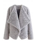 Wide Lapel Snug Faux Fur Coat in Grey