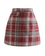 Red Plaid Wool-Blend Mini Bud Skirt