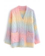 Rainbow Ombre Button Down Cable Knit Cardigan