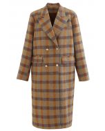 Colored Check Wool-Blend Double-Breasted Longline Coat