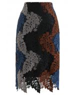 Multi-Color Leaves Crochet Pencil Skirt in Smoke