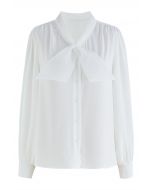 Satin Finish Pearl Knot Shirt in White