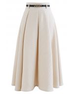 Honeycomb Embossed A-Line Skirt in Ivory