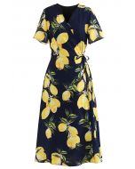 Sweet Lemon Print Wrap Midi Dress