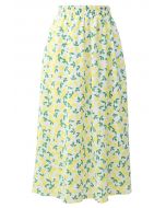Fresh Lemon Print Midi Skirt in Yellow