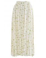 Rose Bouquet Print Ruched Slit Skirt in Cream