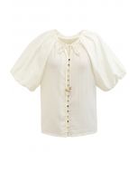 Button Down Bubble Sleeve Top in Ivory