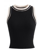 Two-Tone Ribbed Knit Tank Top in Black