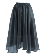 Flowy Organza Flare Midi Skirt in Smoke