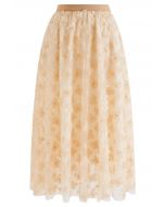 3D Dotted Butterfly Double-Layered Mesh Skirt in Light Tan