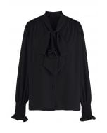 Rose Bowknot Embossed Shirt in Black